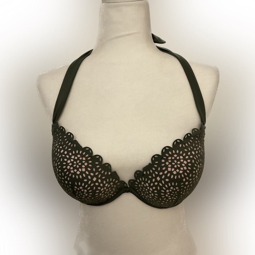 Shade & Shore Green & Pink Halter Bikini Top Padded Size 36C